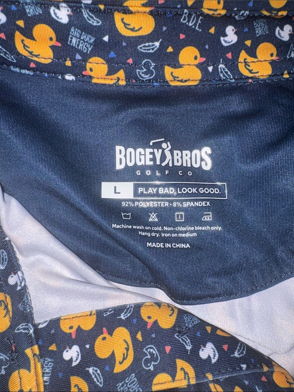 Bogey Bros Navy Golf Polo with Yellow Duck Print - Picture 4 of 16